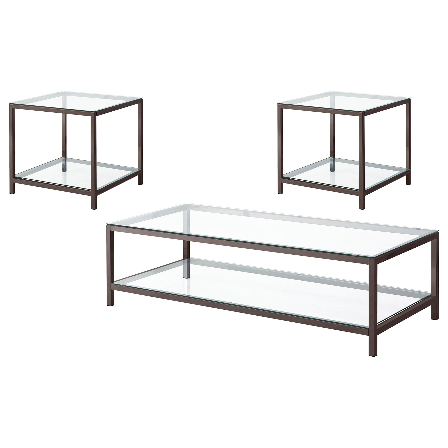 Trini 3-piece Coffee and End Table Set Black Nickel - Tampa Furniture Outlet