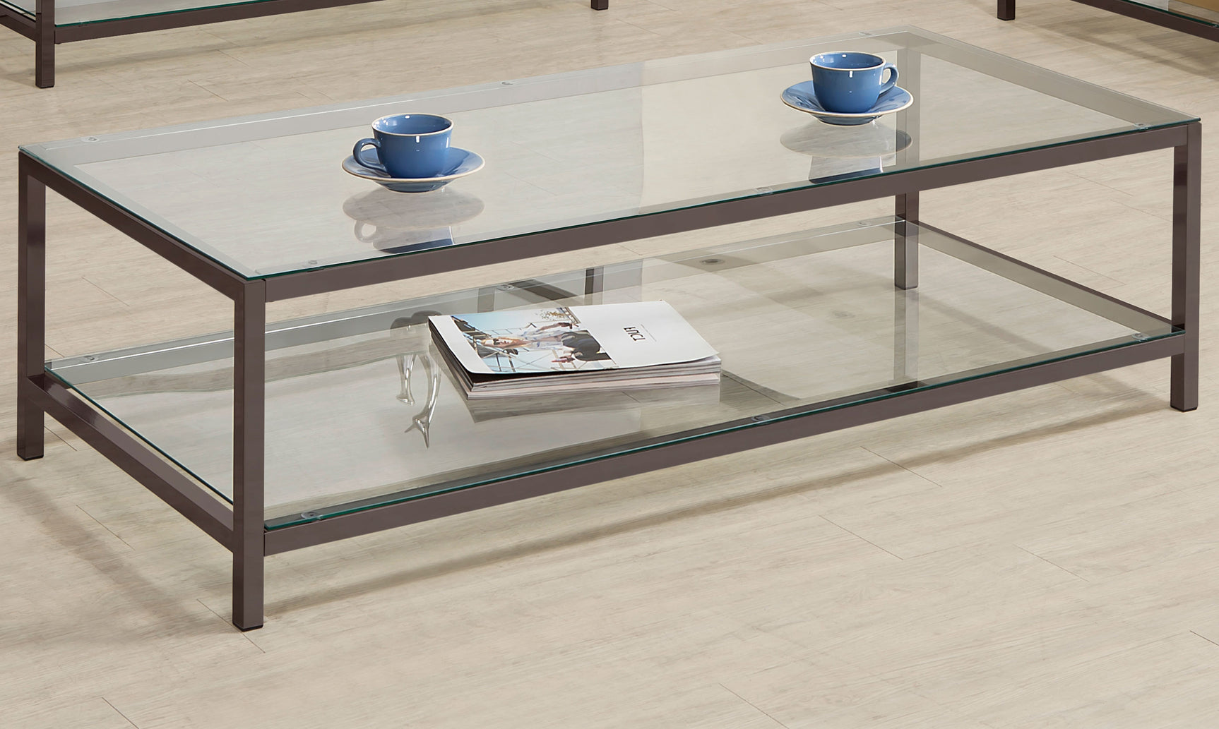 Trini 1-shelf Glass Top Coffee Table Black Nickel - Tampa Furniture Outlet