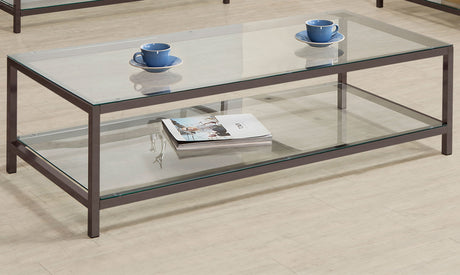Trini 1-shelf Glass Top Coffee Table Black Nickel - Tampa Furniture Outlet