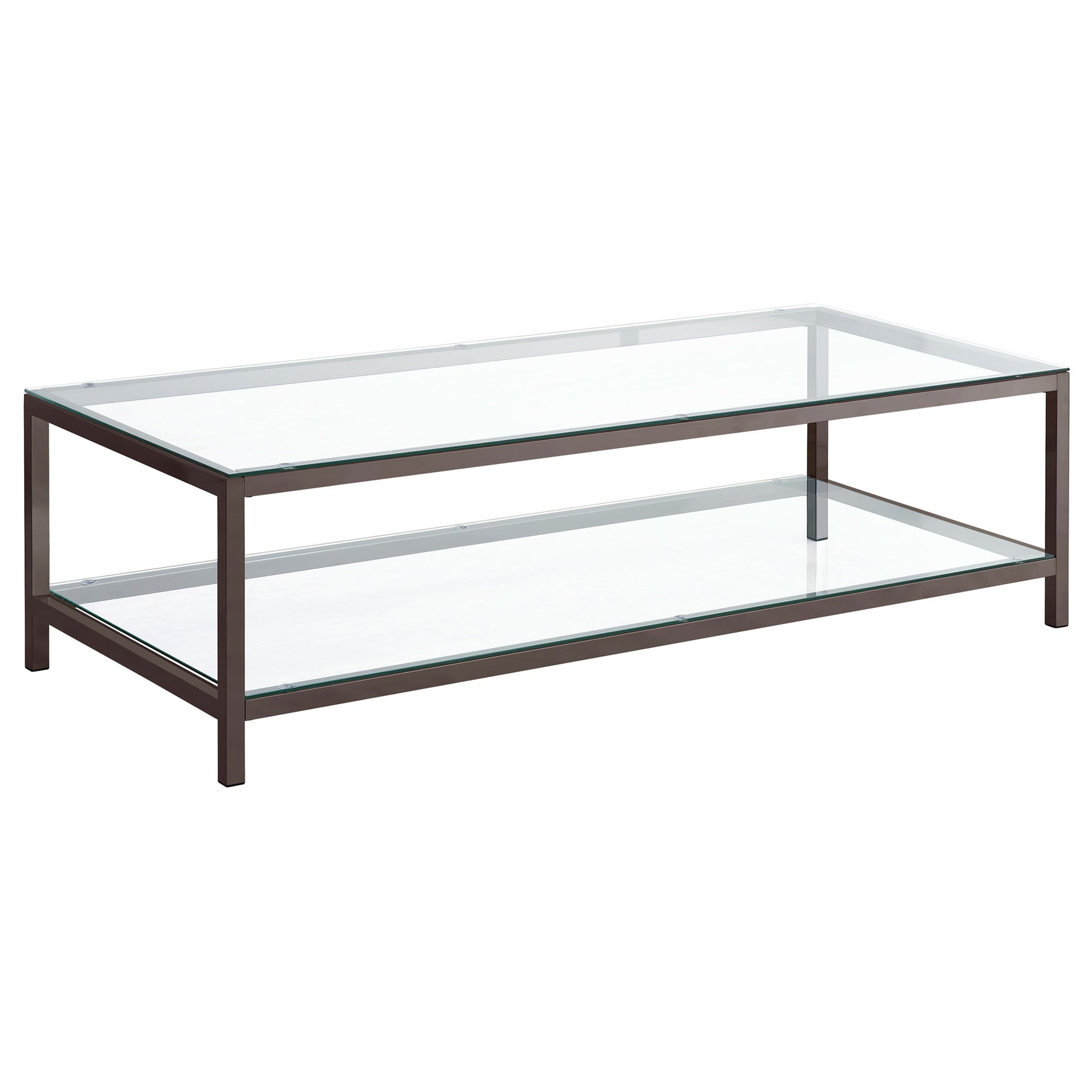 Tampa Furniture Outlet - Coaster - Trini 1-shelf Glass Top Coffee Table Black Nickel - 720228