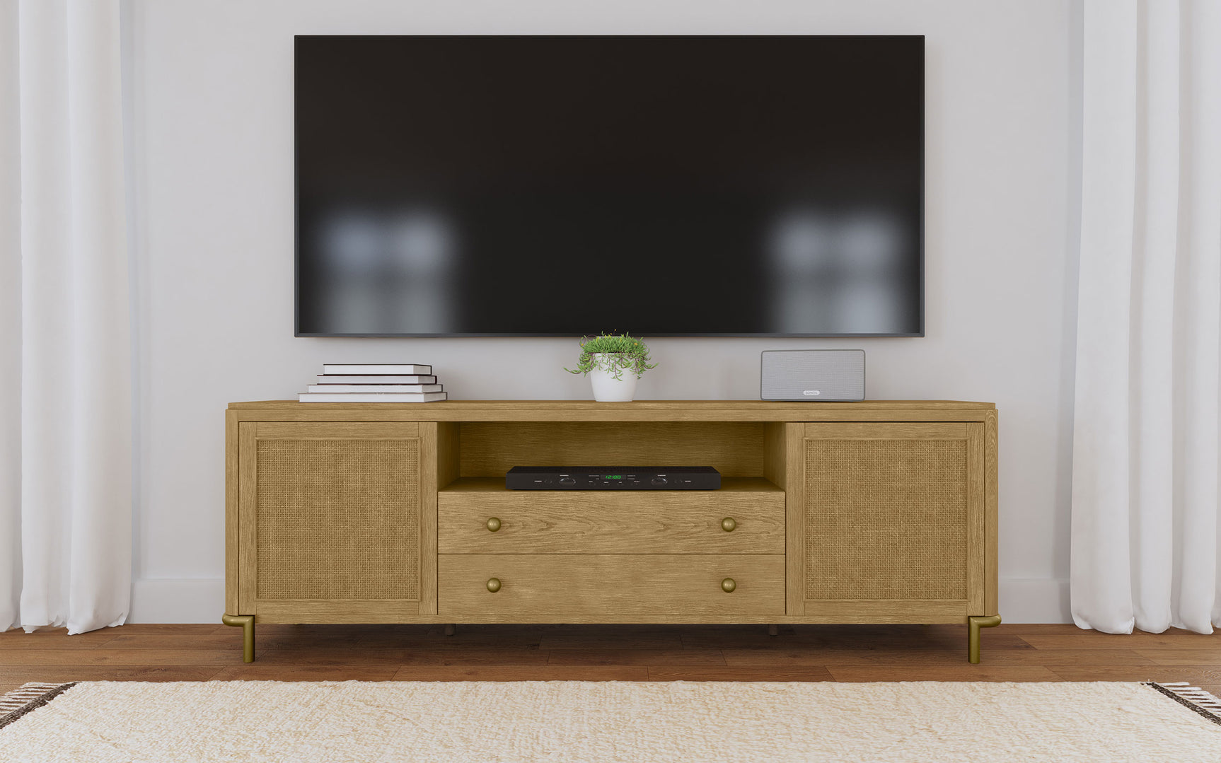 Arini Rattan Cane 2-door TV Stand Media Console Sand Wash - Tampa Furniture Outlet