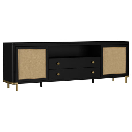 Tampa Furniture Outlet - Coaster - Arini Rattan Cane 2-door TV Stand Media Console Black - 720263