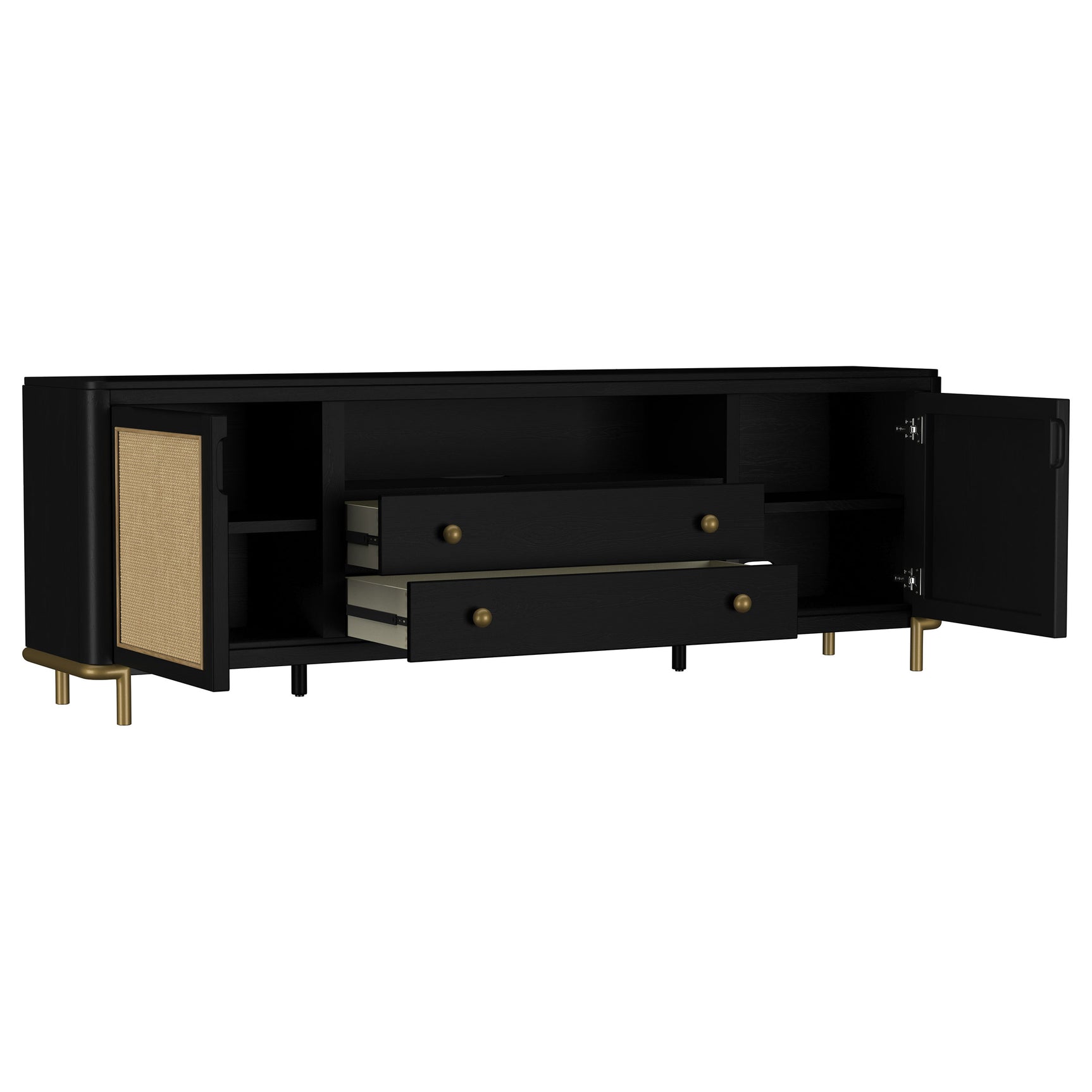 Arini Rattan Cane 2-door TV Stand Media Console Black - Tampa Furniture Outlet