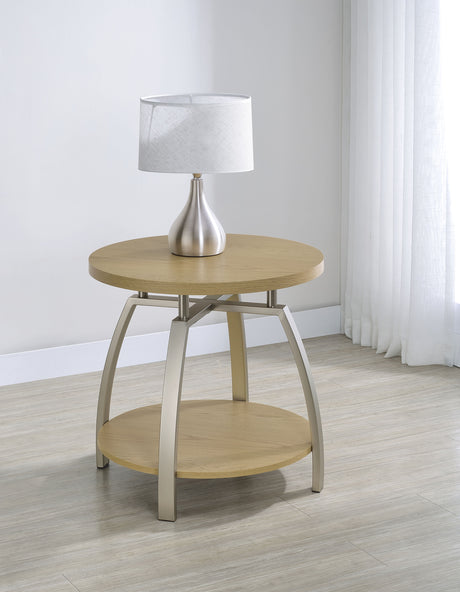 Dacre Round Engineered Wood Top Side End Table Greige