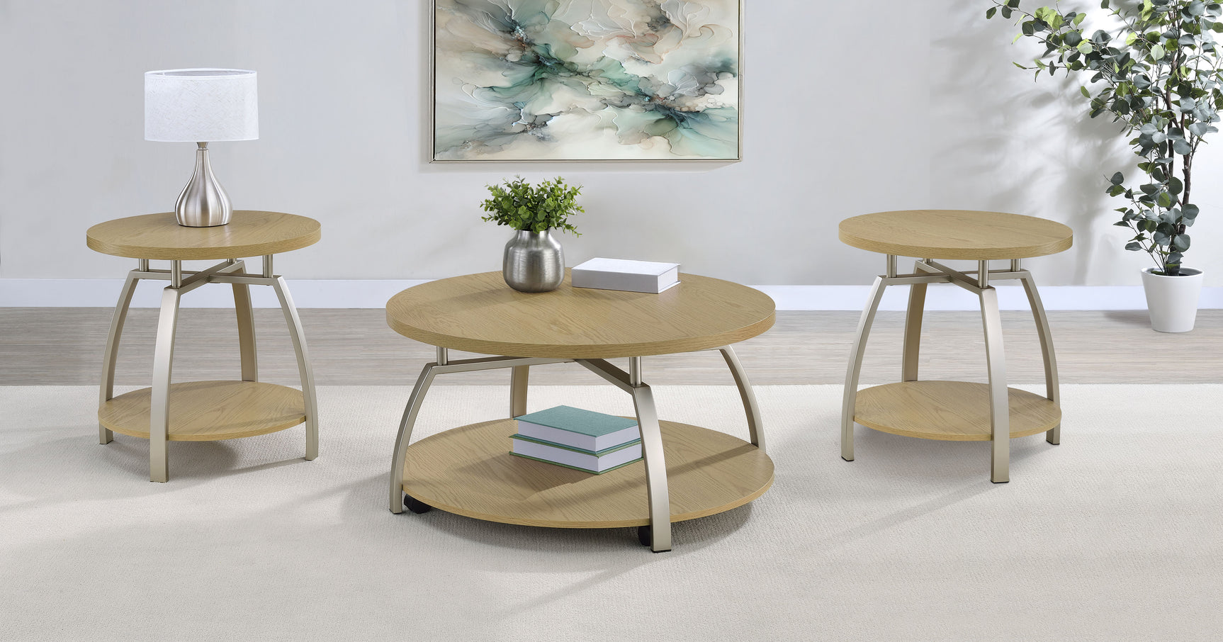 Tampa Furniture Outlet - Coaster - Dacre 3-piece Round Coffee and End Table Set Greige - 720318-S3