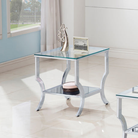 Saide Square Glass Top Side End Table Chrome - Tampa Furniture Outlet