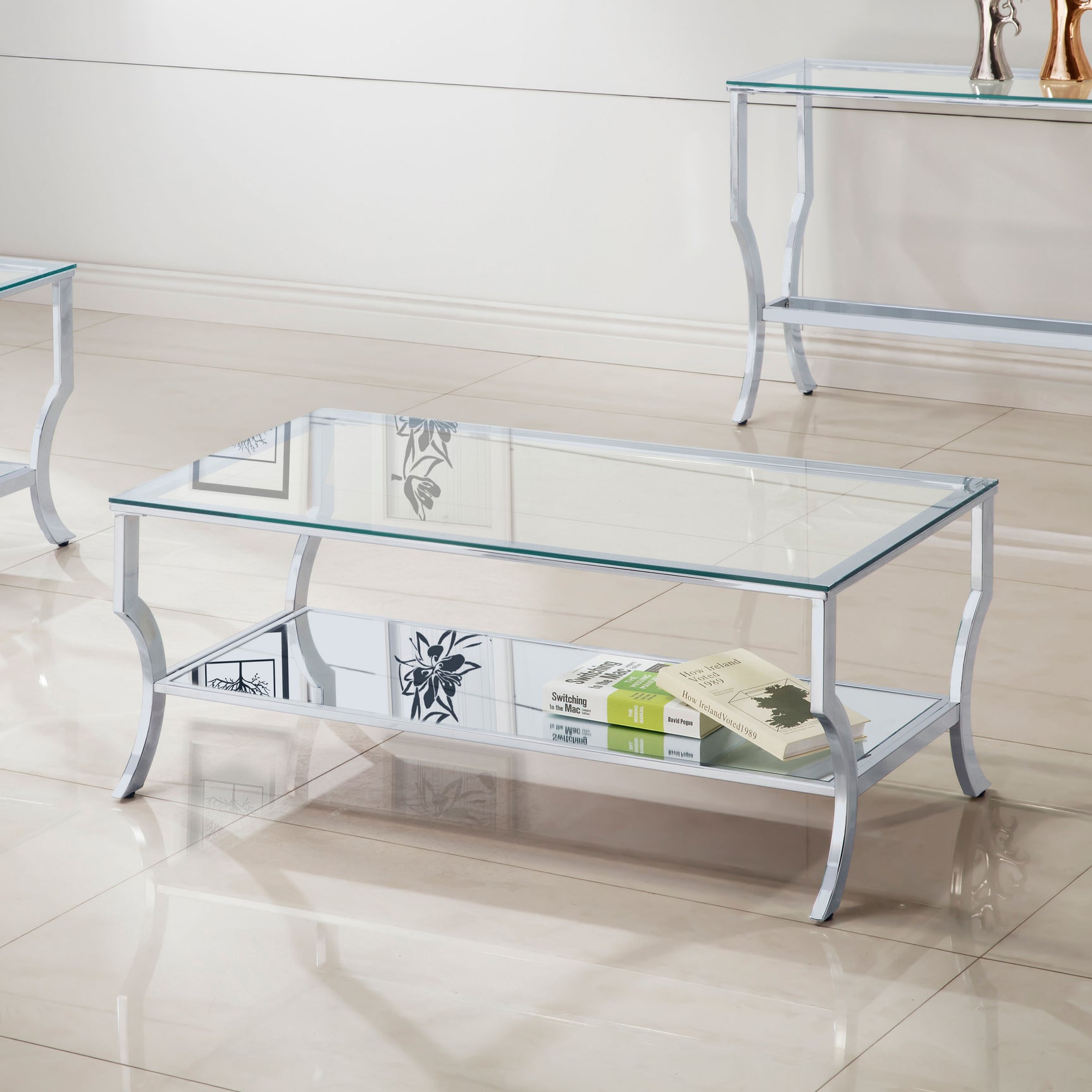 Saide Rectangular Glass Top Coffee Table Chrome - Tampa Furniture Outlet