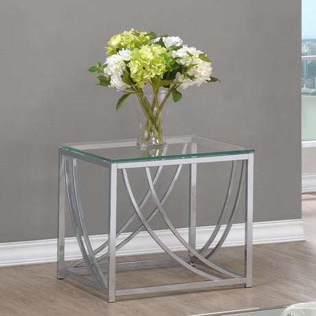 Lille Square Glass Top Side End Table Chrome - Tampa Furniture Outlet