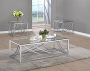 Tampa Furniture Outlet - Coaster - Lille 3-piece Glass Top Coffee And End Table Set Chrome - 720498-S3