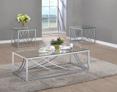 Tampa Furniture Outlet - Coaster - Lille 3-piece Glass Top Coffee And End Table Set Chrome - 720498-S3