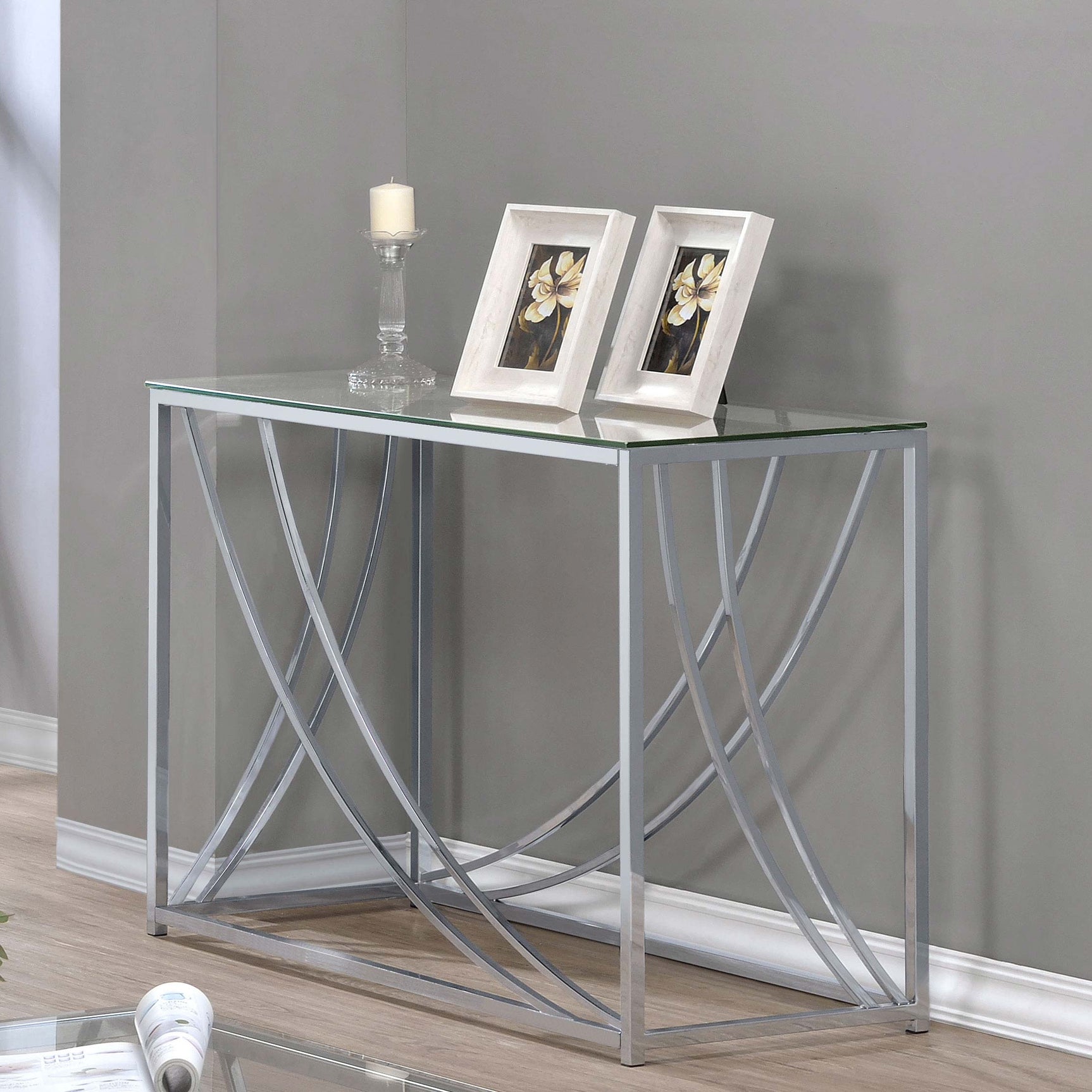 Lille Glass Top Entryway Console Table Accents Chrome - Tampa Furniture Outlet