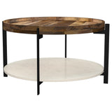 Tampa Furniture Outlet - Coaster - Adhvik Round Wood Top Marble Shelf Coffee Table Natural - 721888
