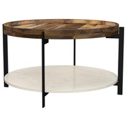 Tampa Furniture Outlet - Coaster - Adhvik Round Wood Top Marble Shelf Coffee Table Natural - 721888
