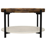Adhvik Round Wood Top Marble Shelf Coffee Table Natural - Tampa Furniture Outlet