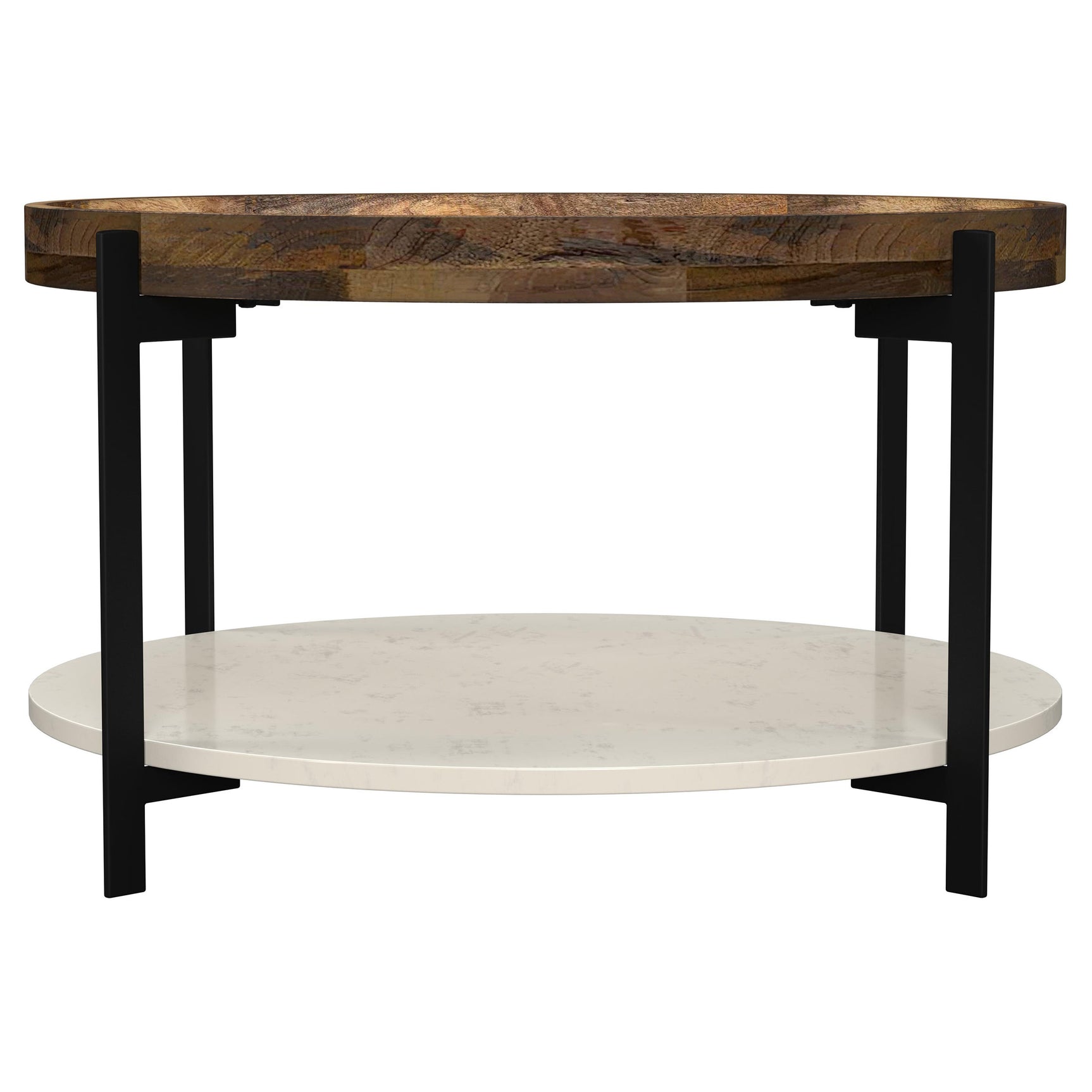 Adhvik Round Wood Top Marble Shelf Coffee Table Natural - Tampa Furniture Outlet