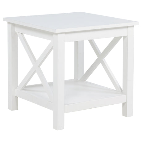 Tampa Furniture Outlet - Coaster - Skyview Square Pine Wood Side End Table with Shelf White - 722087
