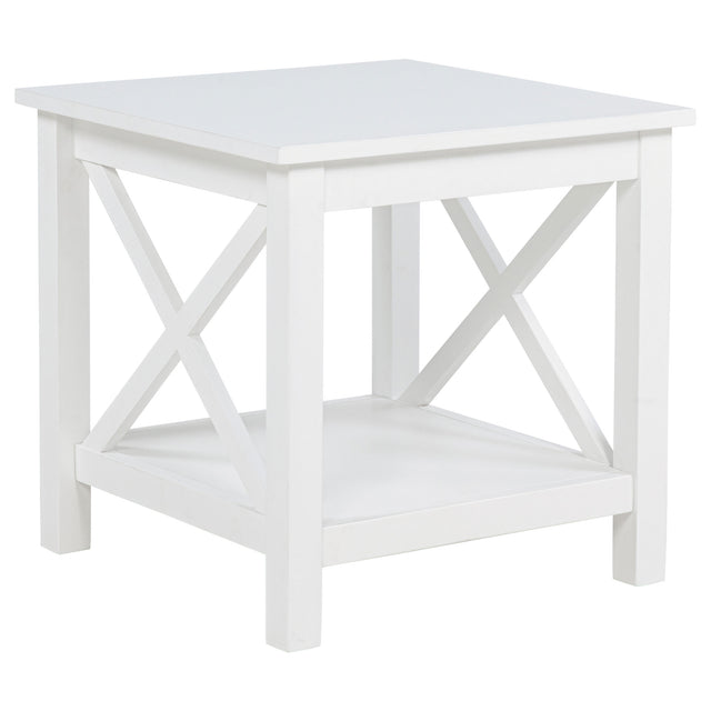 Tampa Furniture Outlet - Coaster - Skyview Square Pine Wood Side End Table with Shelf White - 722087