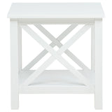 Skyview Square Pine Wood Side End Table with Shelf White