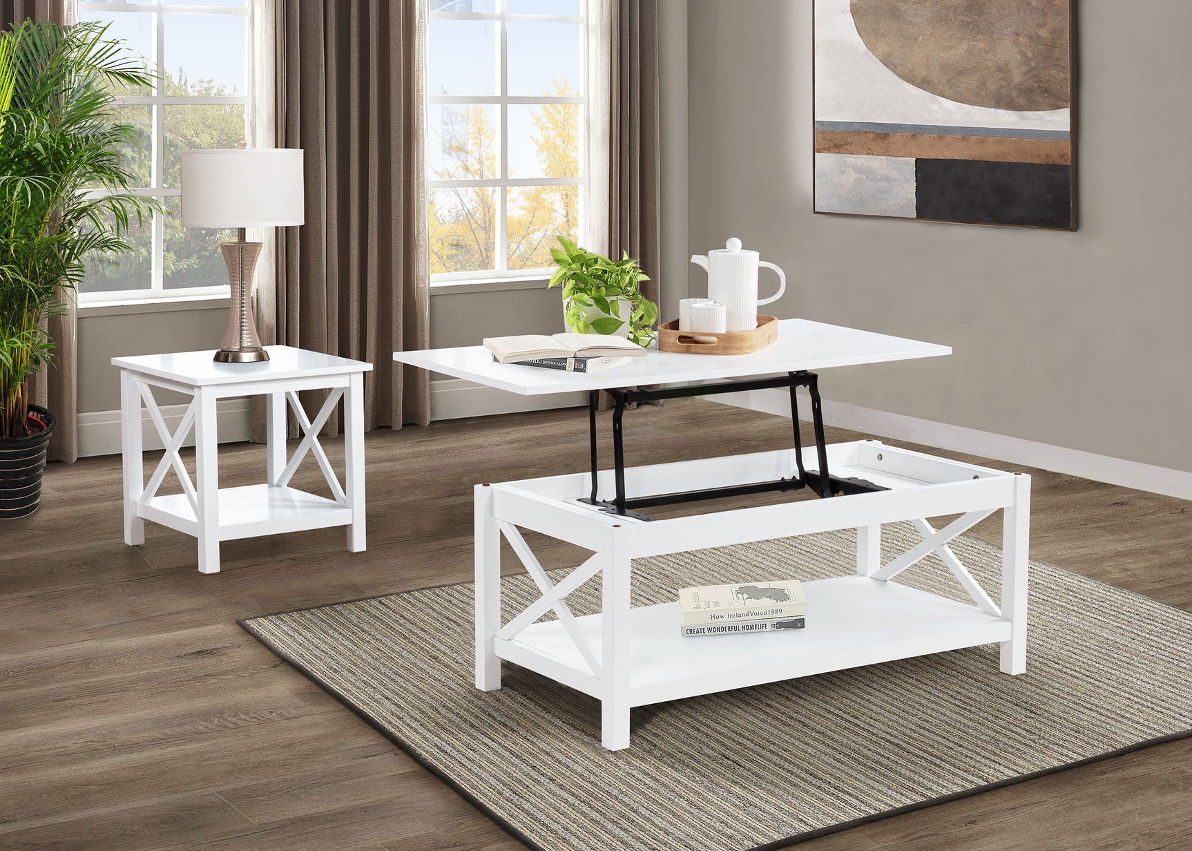 Tampa Furniture Outlet - Coaster - Skyview 2-piece Rectangular Lift Top Coffee Table Set White - 722088-S2