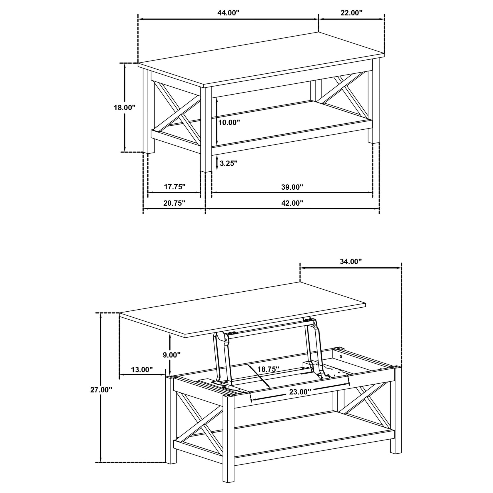 Skyview 44-inch Rectangular Lift Top Coffee Table White