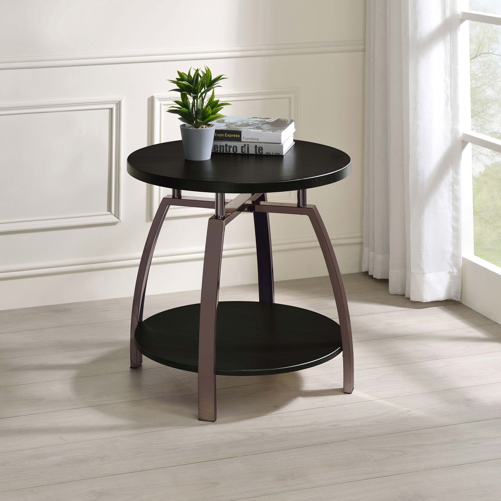 Dacre Round Engineered Wood Top Side End Table Dark Charcoal - Tampa Furniture Outlet