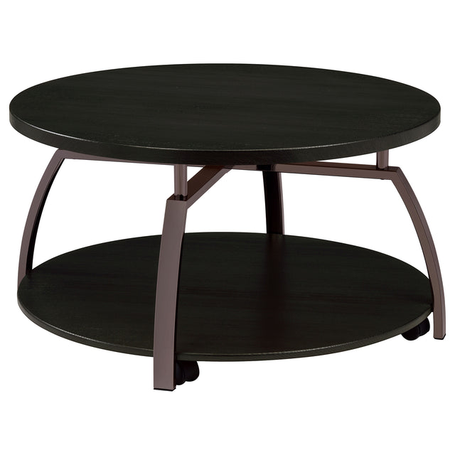 Tampa Furniture Outlet - Coaster - Dacre Round Engineered Wood Top Coffee Table Dark Charcoal - 722208
