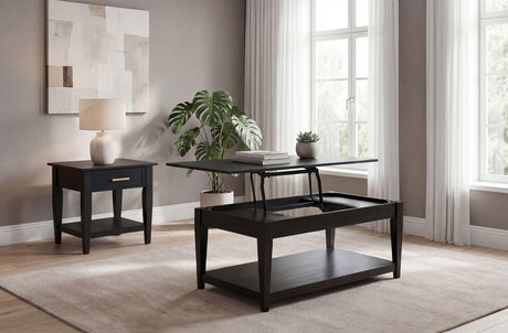 Tampa Furniture Outlet - Coaster - Lindenton 2-piece Wood Lift-Top Coffee and End Table Set Black - 722728-S2