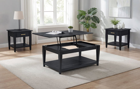 Tampa Furniture Outlet - Coaster - Lindenton 3-piece Wood Lift-Top Coffee and End Table Set Black - 722728-S3