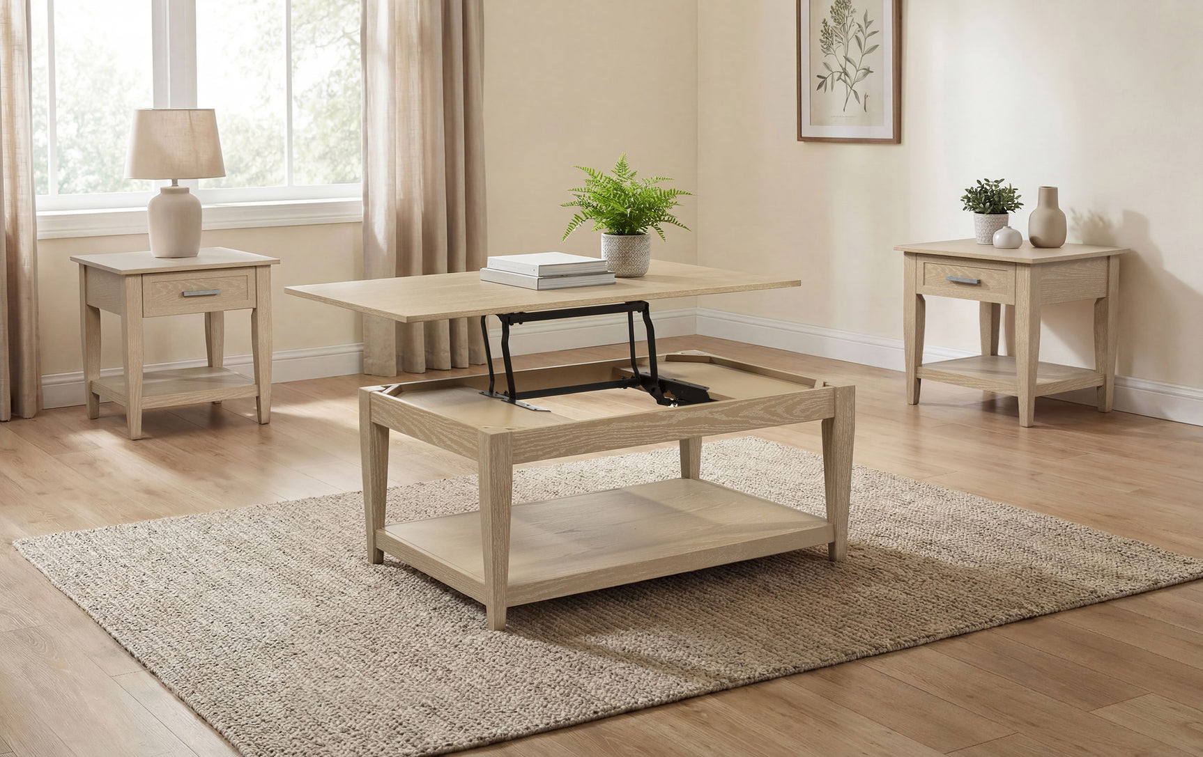 Tampa Furniture Outlet - Coaster - Lindenton 3-piece Wood Lift-Top Coffee and End Table Set Blonde - 722758-S3