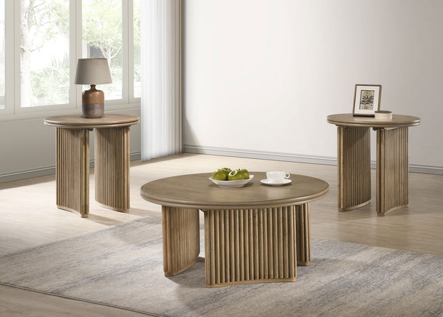 Tampa Furniture Outlet - Coaster - Adina 3-piece Round Coffee Table Set Distressed Light Brown - 722938-S3