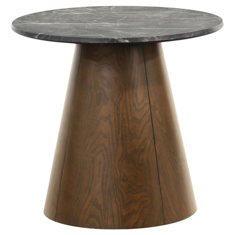 Tampa Furniture Outlet - Coaster - Franklin Round Wood Pedestal Side End Table Grey and Dark Brown - 722977