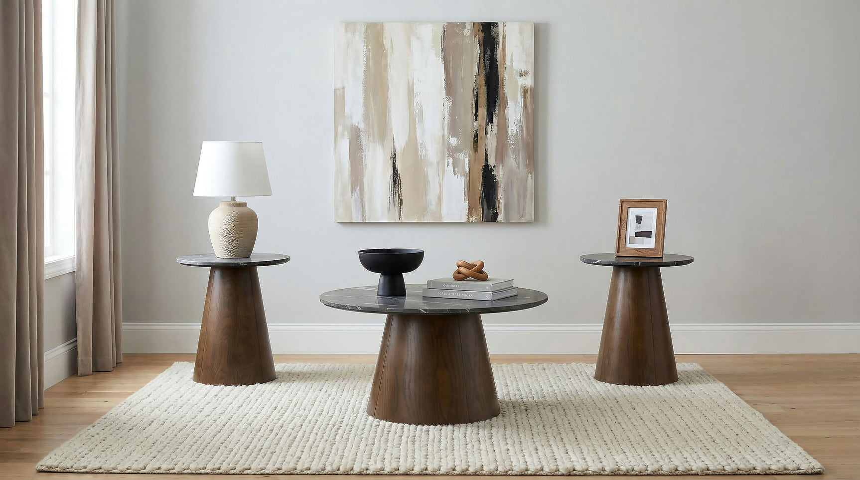 Tampa Furniture Outlet - Coaster - Franklin 3-piece Round Pedestal Coffee Table Set Grey and Dark Brown - 722978-S3