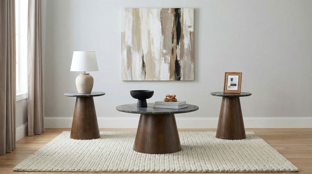 Tampa Furniture Outlet - Coaster - Franklin 3-piece Round Pedestal Coffee Table Set Grey and Dark Brown - 722978-S3