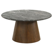 Tampa Furniture Outlet - Coaster - Franklin 36-inch Round Pedestal Coffee Table Grey and Dark Brown - 722978