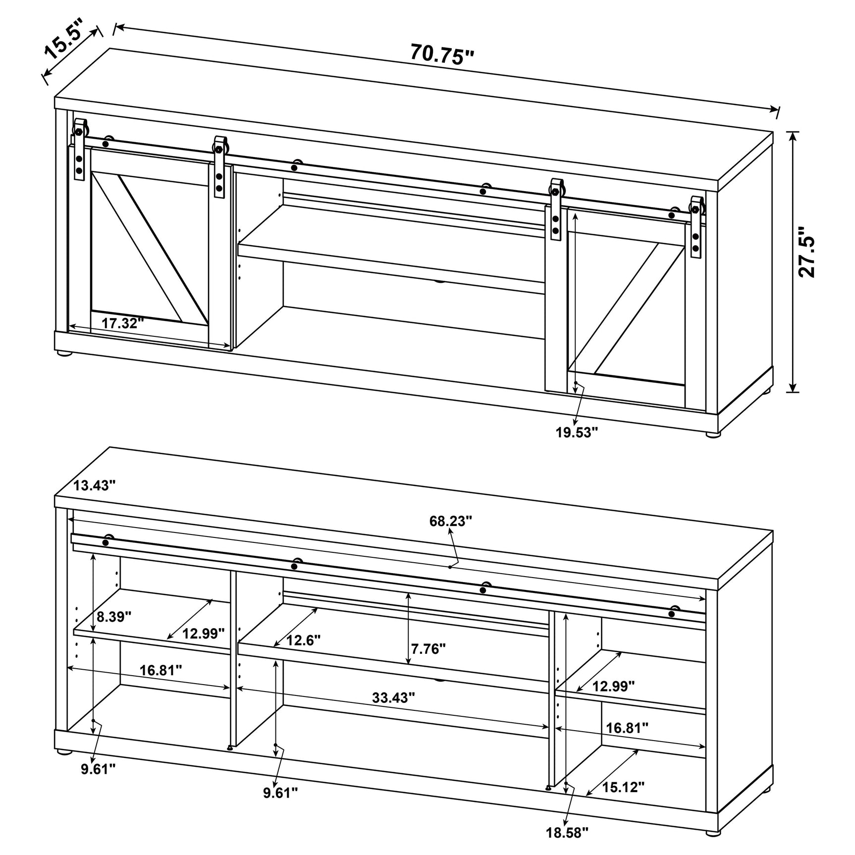 Brockton 2-door Engineered Wood 71-inch TV Stand Grey Driftwood - Tampa Furniture Outlet