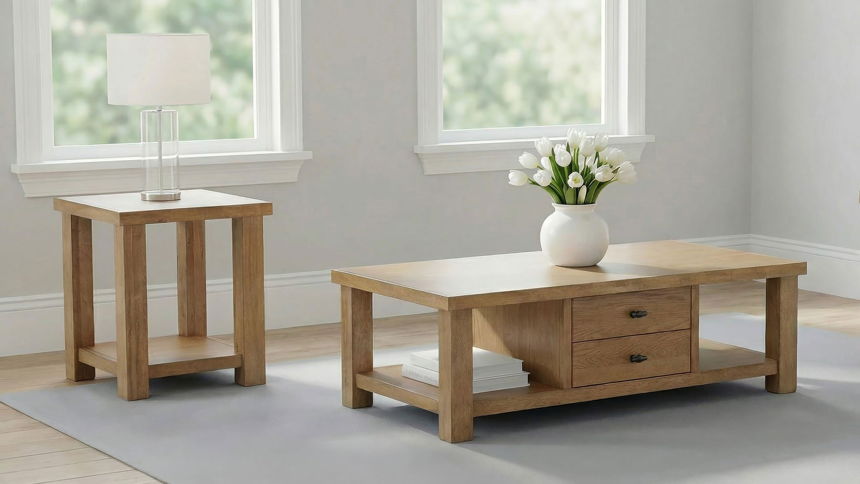 Tampa Furniture Outlet - Coaster - Beasley 2-Piece Wood Coffee Table Set Golden Oak - 723328-S2