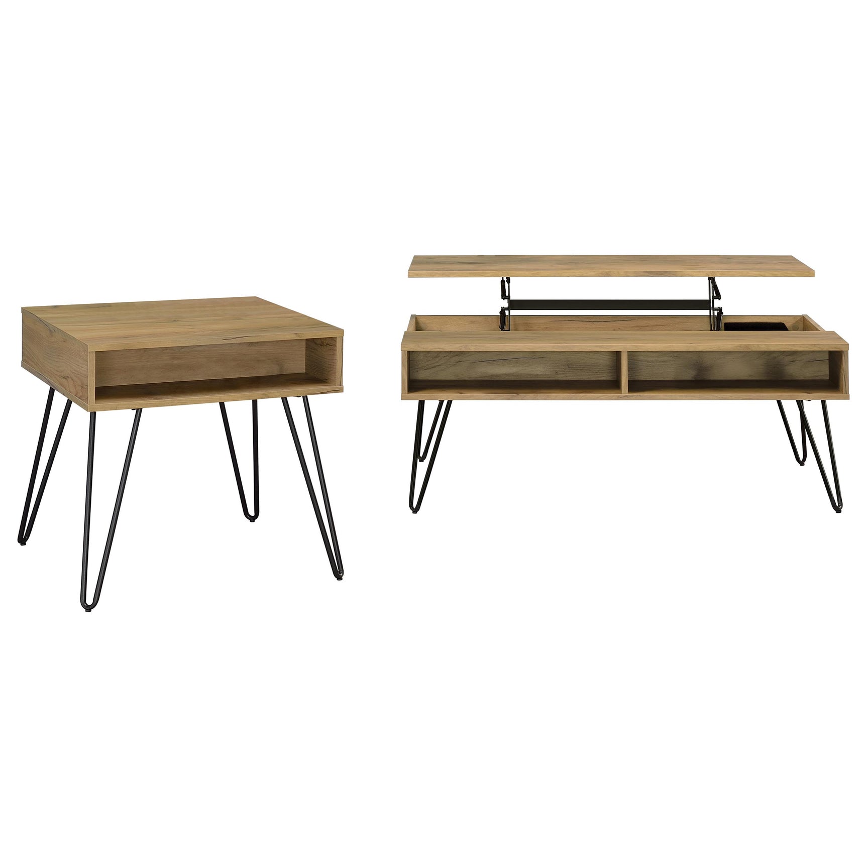 Fanning 2-piece Lift Top Coffee and End Table Set Golden Oak - Tampa Furniture Outlet