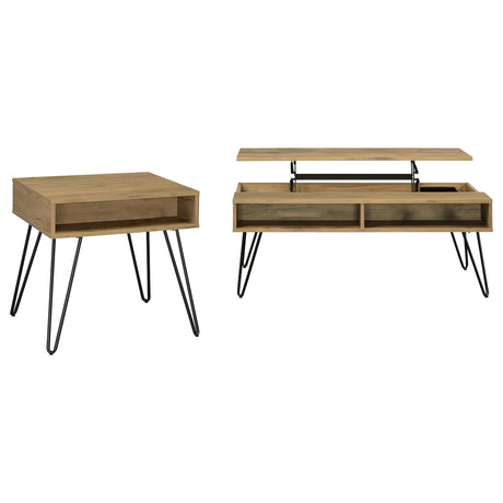 Fanning 2-piece Lift Top Coffee and End Table Set Golden Oak - Tampa Furniture Outlet