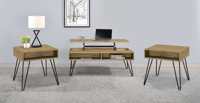 Tampa Furniture Outlet - Coaster - Fanning 3-piece Lift Top Coffee and End Table Set Golden Oak - 723368-S3