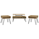 Fanning 3-piece Lift Top Coffee and End Table Set Golden Oak - Tampa Furniture Outlet