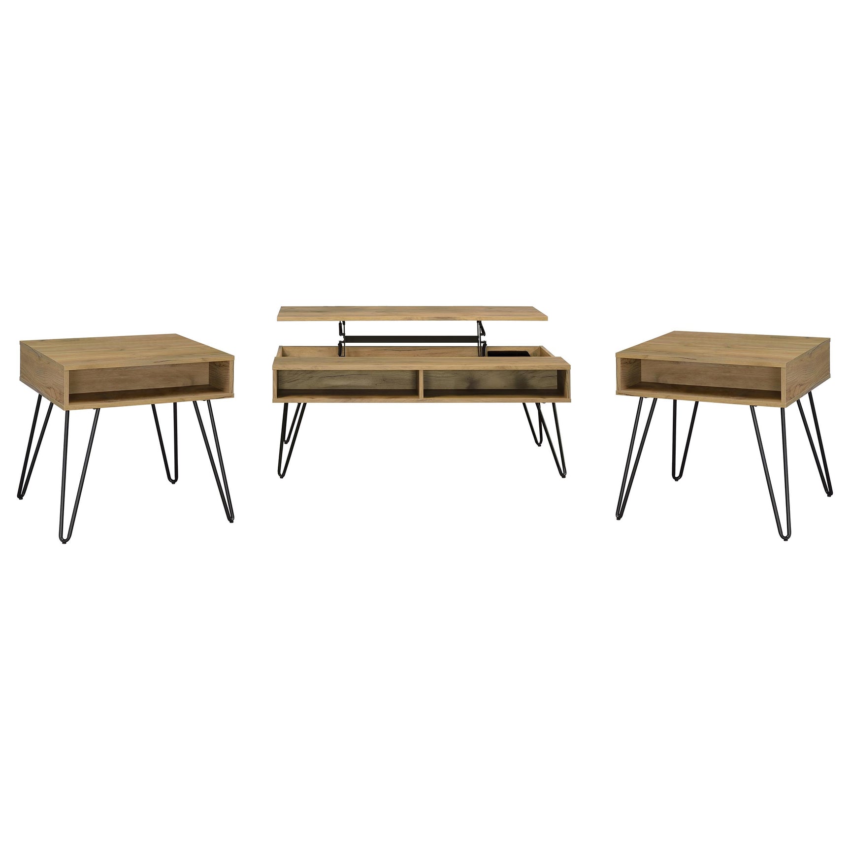 Fanning 3-piece Lift Top Coffee and End Table Set Golden Oak - Tampa Furniture Outlet