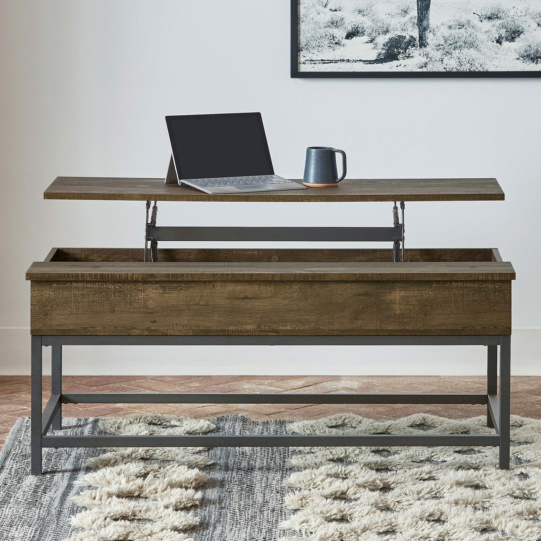 Byers Engineered Wood Lift Top Coffee Table Brown Oak - Tampa Furniture Outlet