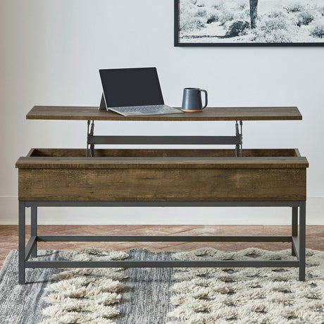 Byers Engineered Wood Lift Top Coffee Table Brown Oak - Tampa Furniture Outlet