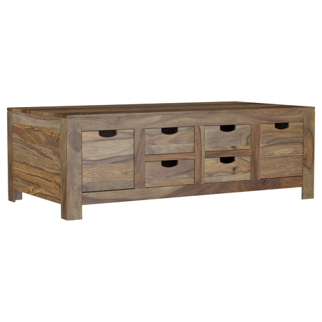 Esther 6-drawer Solid Wood Coffee Table Natural Sheesham - Tampa Furniture Outlet
