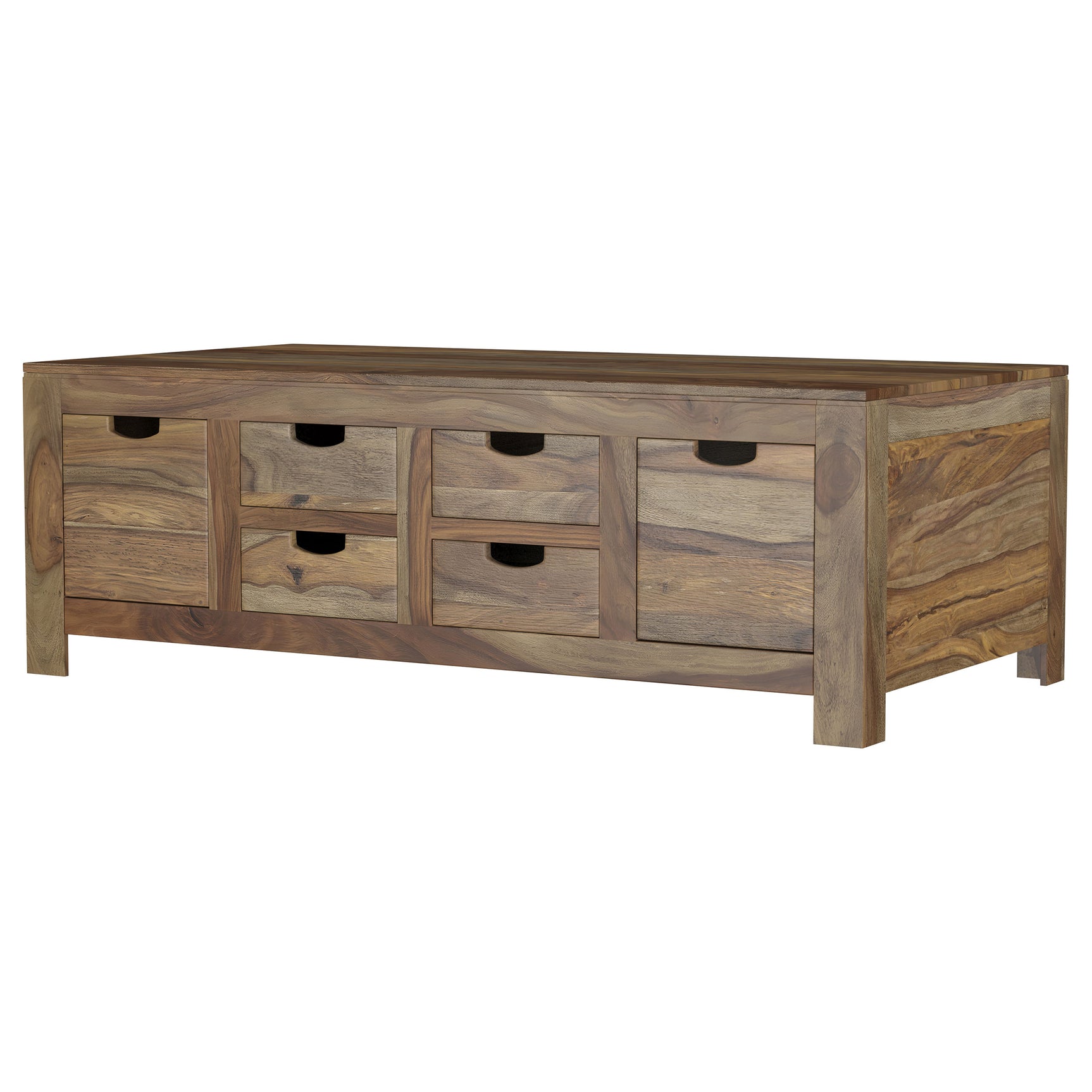 Esther 6-drawer Solid Wood Coffee Table Natural Sheesham - Tampa Furniture Outlet