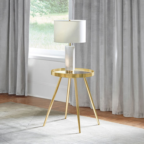 Kaelyn Round Mirror Top End Side Table Gold - Tampa Furniture Outlet