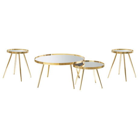 Kaelyn 4-piece Round Coffee and End Table Set Gold - Tampa Furniture Outlet