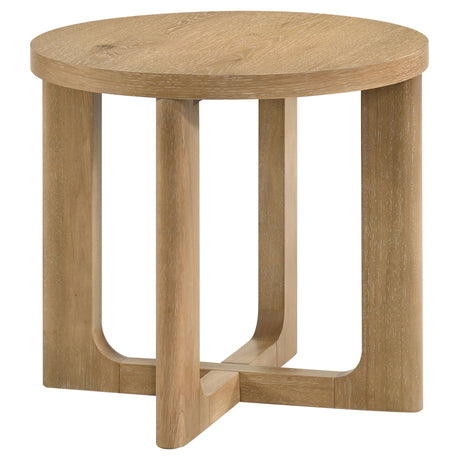 Tampa Furniture Outlet - Coaster - Kessler Round Sculptural Wood End Table Light Oak - 735987