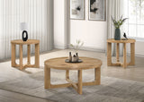 Tampa Furniture Outlet - Coaster - Kessler 3-piece Round Sculptural Wood Coffee Table Set Light Oak - 735988-S3