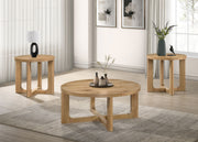Tampa Furniture Outlet - Coaster - Kessler 3-piece Round Sculptural Wood Coffee Table Set Light Oak - 735988-S3